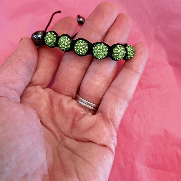 48 hour Sale Shamballa Style Bracelet Spring Green Crystal Beads - Picture 5 of 5